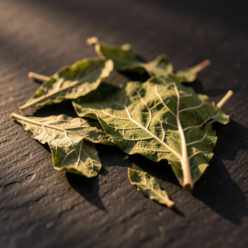 Magnesium-rich plant matter on dark surface